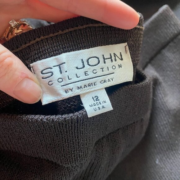 St. John Brown Knit Minimal Pull On Wide Leg Pants - Picture 3 of 4